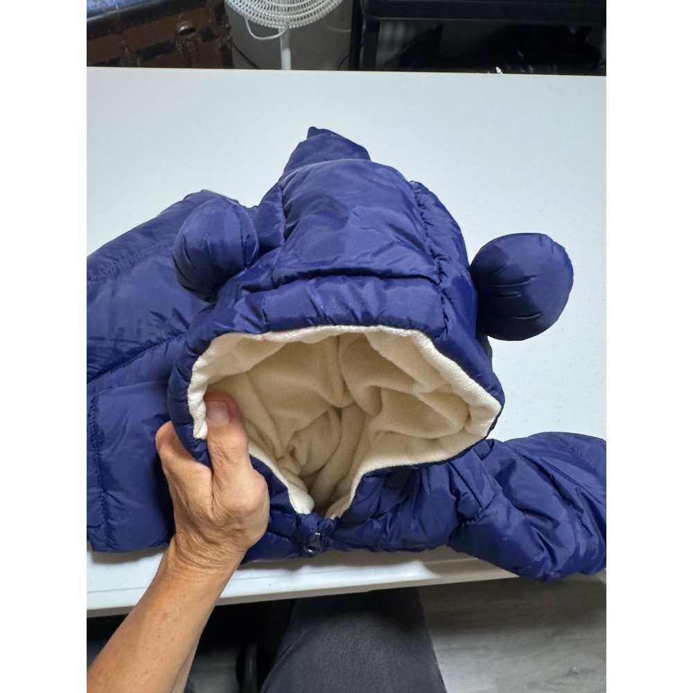 Baby Snowsuit 6-9 Months Blue Hooded Bunting Puffer Winter Infant Coat Bear Ears - Picture 6 of 6